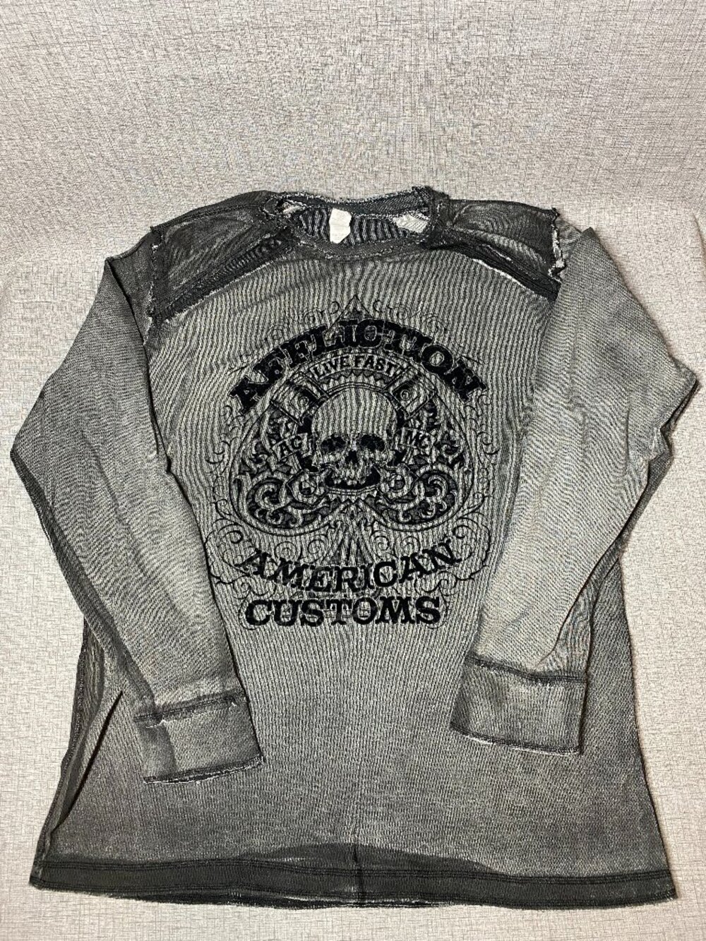 VTG Y2K Affliction‎ Reversible Thermal Shirt Long Sleeve Y2K Distress Skull